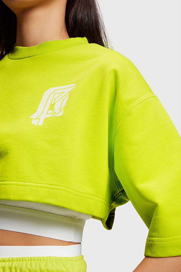 2-in-1 Neon Pop Print Logo Cropped Sweat Set, LIME YELLOW, detail-asia image number 2