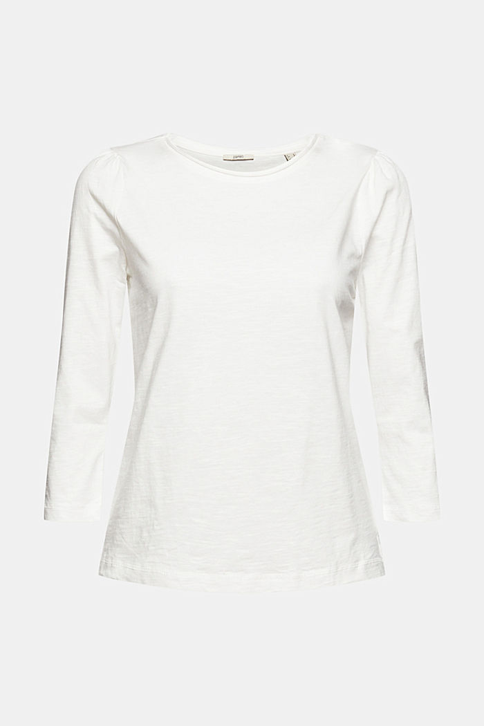 Long sleeve cotton top, OFF WHITE, detail image number 4