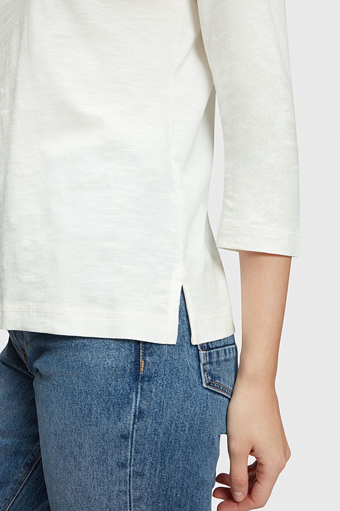 Long sleeve cotton top, OFF WHITE, detail-asia image number 4