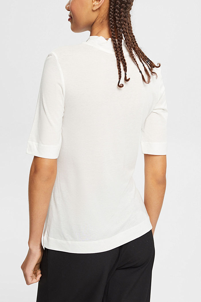 With TENCEL™: T-shirt with band collar, OFF WHITE, detail-asia image number 3