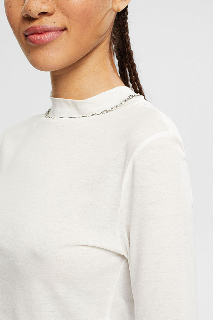 With TENCEL™: T-shirt with band collar, OFF WHITE, detail-asia image number 2