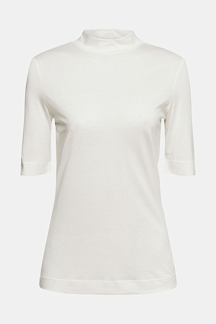 With TENCEL™: T-shirt with band collar, OFF WHITE, detail-asia image number 6