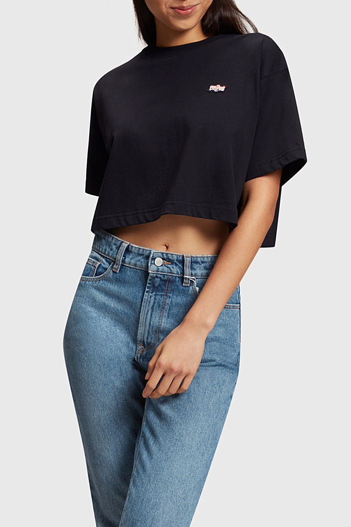 AMBIGRAM CHEST EMBROIDERY CROPPED TEE, BLACK, detail-asia image number 0