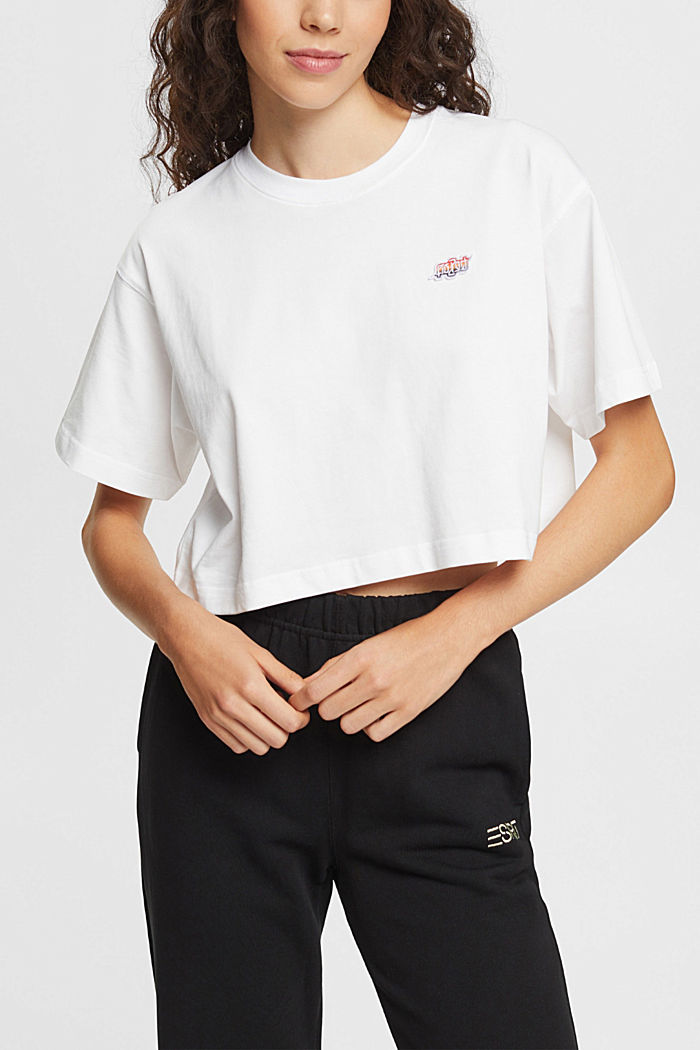 AMBIGRAM CHEST EMBROIDERY CROPPED TEE, WHITE, detail-asia image number 0