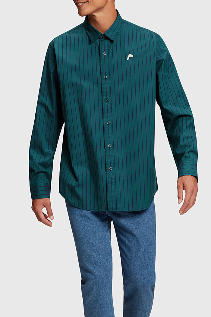 Relaxed fit striped poplin shirt, TEAL BLUE, detail-asia image number 0