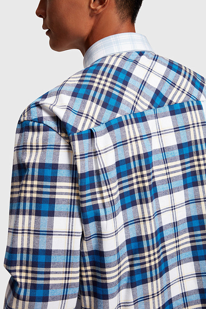 Mixed check patchwork flannel shirt, BLUE, detail-asia image number 3
