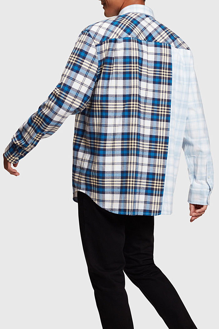 Mixed check patchwork flannel shirt, BLUE, detail-asia image number 1
