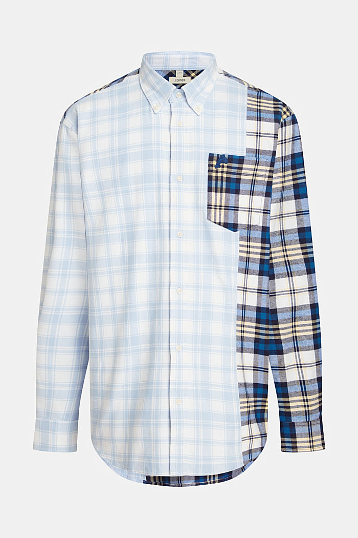 Mixed check patchwork flannel shirt, BLUE, detail-asia image number 4
