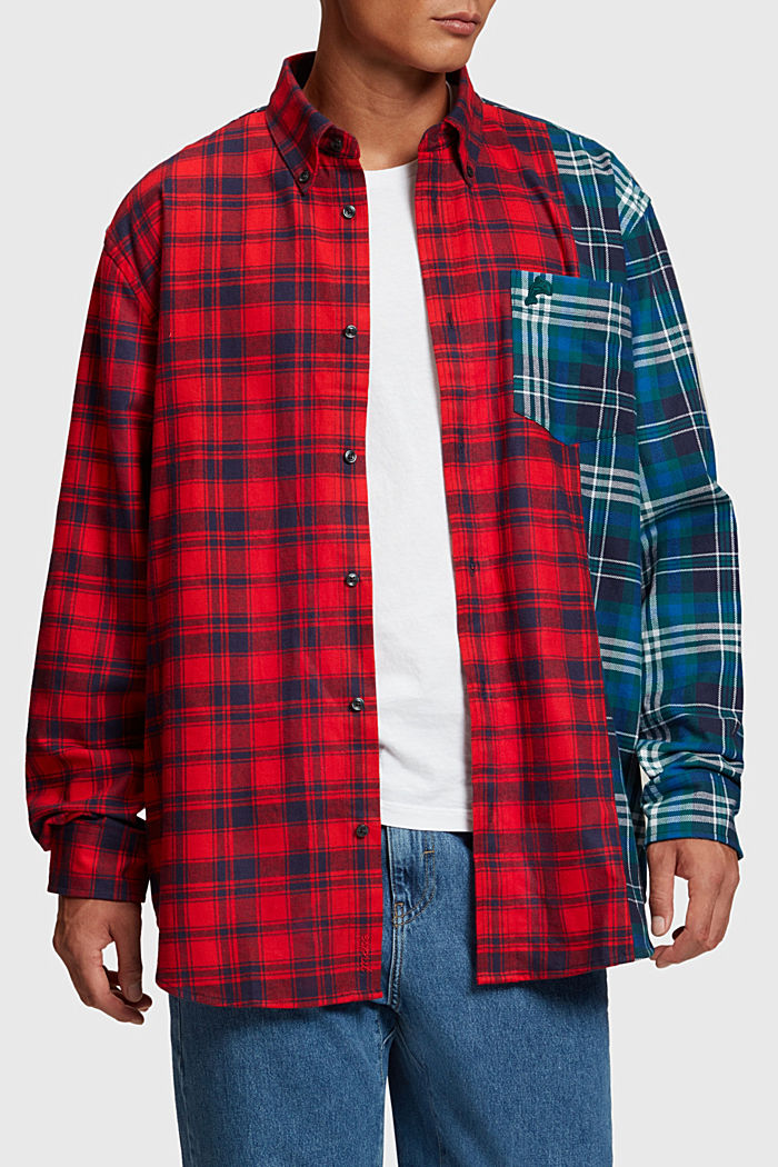 Mixed check patchwork flannel shirt, RED, detail-asia image number 0