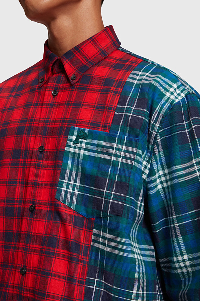 Mixed check patchwork flannel shirt, RED, detail-asia image number 2