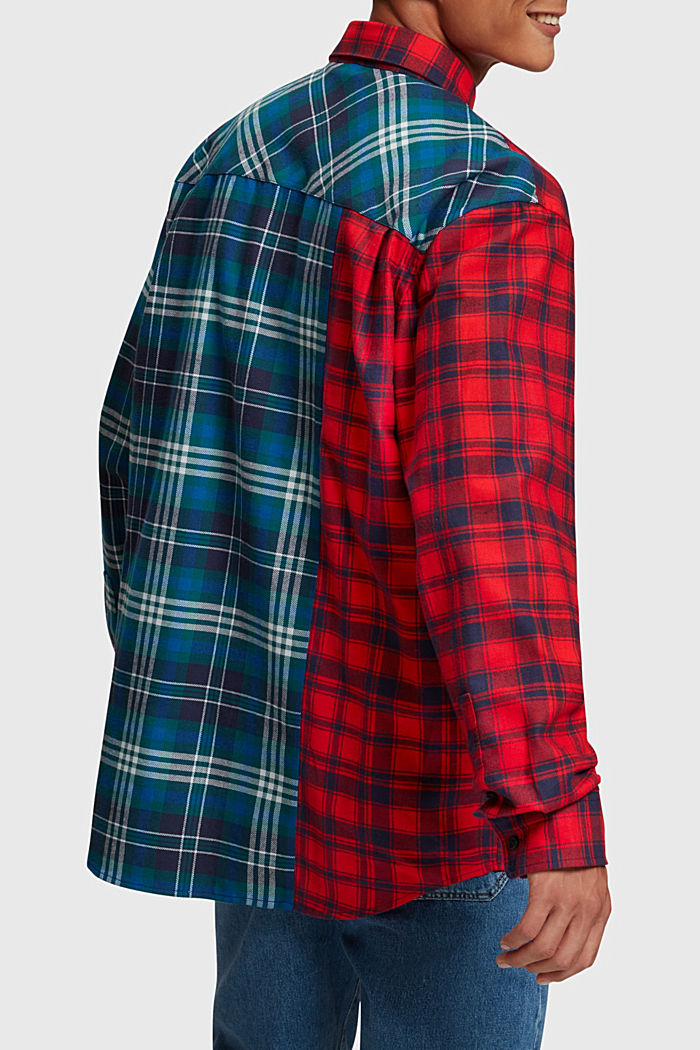 Mixed check patchwork flannel shirt, RED, detail-asia image number 1