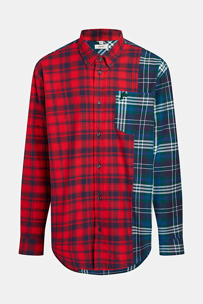 Mixed check patchwork flannel shirt, RED, detail-asia image number 4
