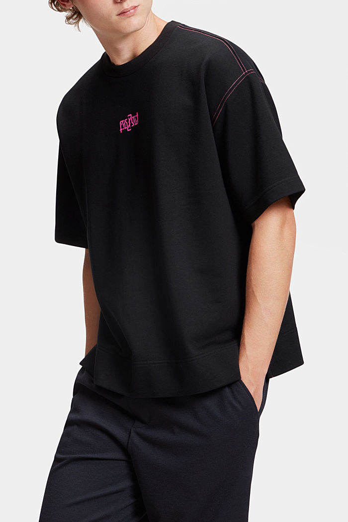 릴랙스 핏 네온 프린트 스웨트 셔츠, BLACK, detail-asia image number 0