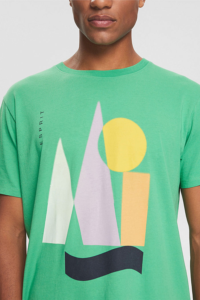 可持續幾何印花棉質 T 恤, GREEN, detail-asia image number 3