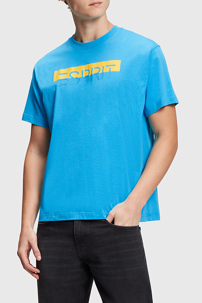 Matte shine logo applique t-shirt, TURQUOISE, detail-asia image number 0