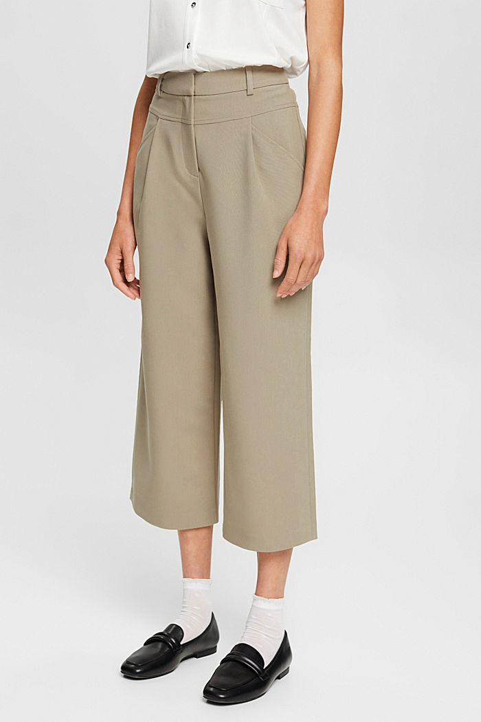 Culottes with a high waistband, PALE KHAKI, detail-asia image number 0