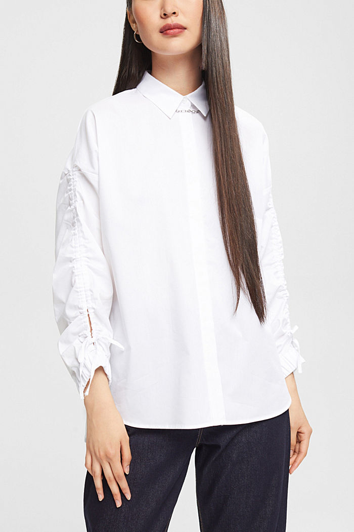 縮褶袖女裝恤衫, 白色, detail-asia image number 0