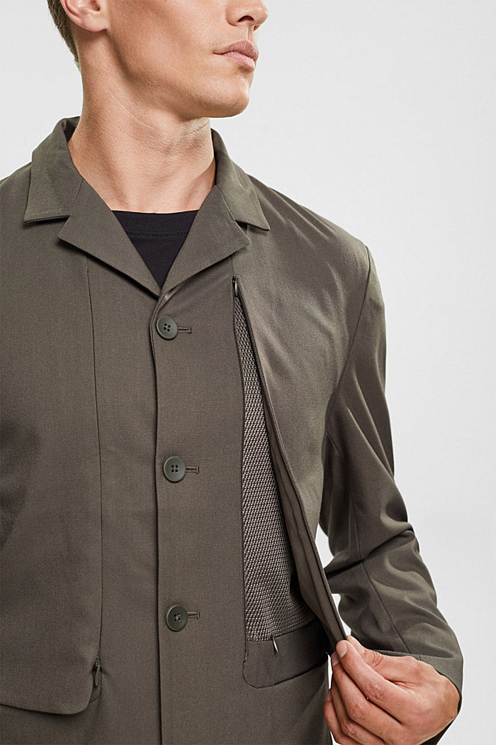 Made of recycled material: breathable tailored jacket, DARK KHAKI, detail-asia image number 2