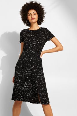edc - Stretch jersey dress with a polka dot print and a button placket ...