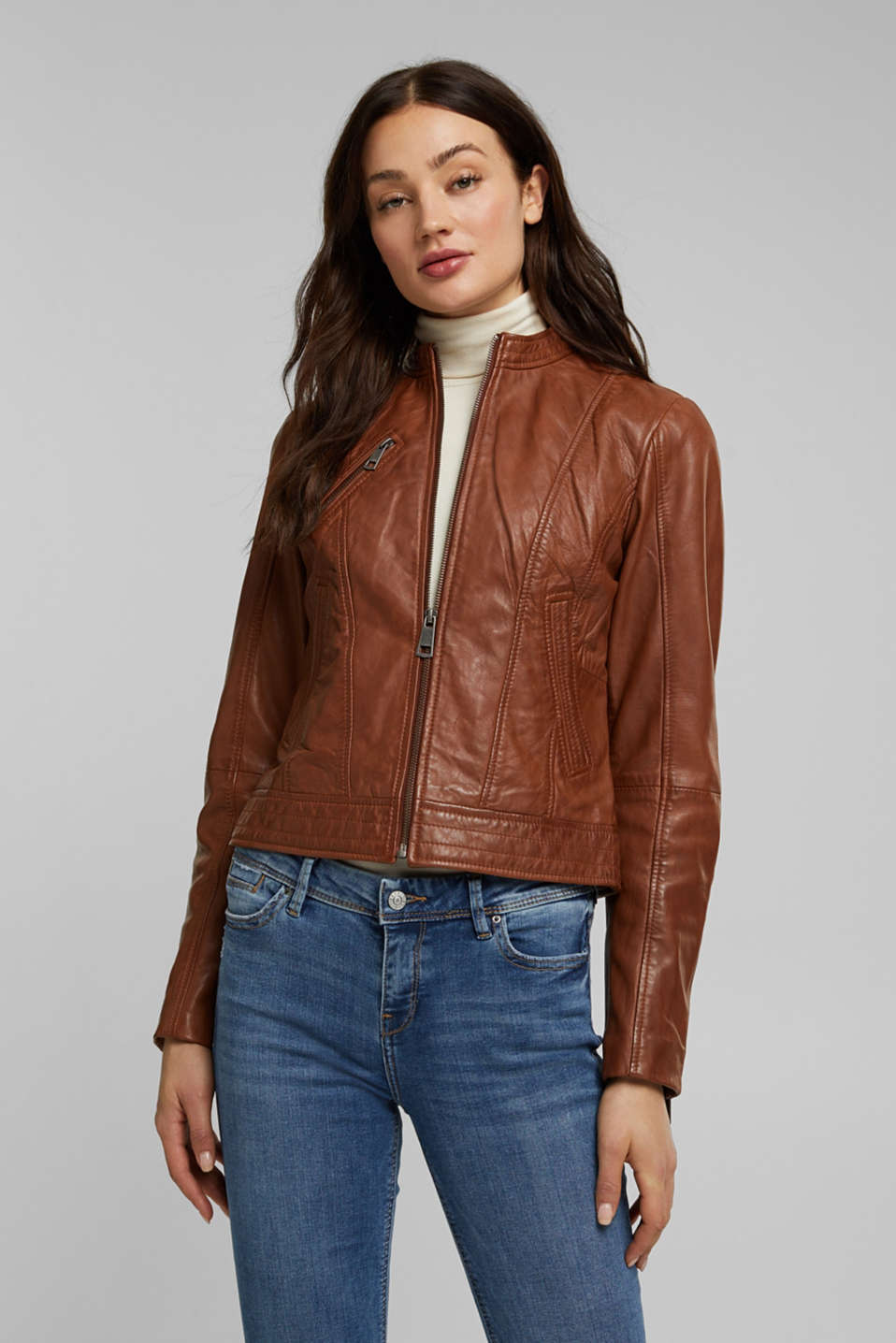 Esprit - 100% leather biker jacket at our Online Shop