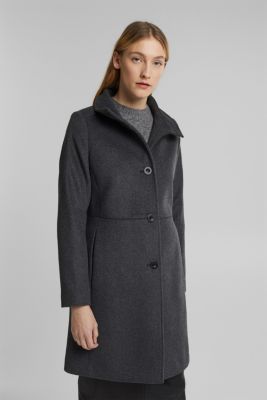 Made of blended wool: Coat with a stand-up collar