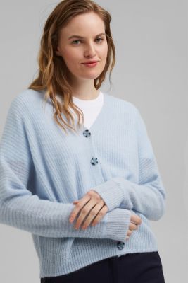 hooded contrast ribbed flare sleeve button up high low cardigan