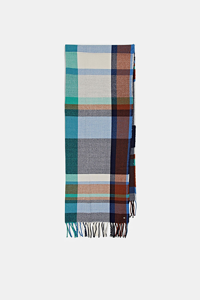 In materiale riciclato: foulard con motivo a quadri, NAVY, detail image number 4