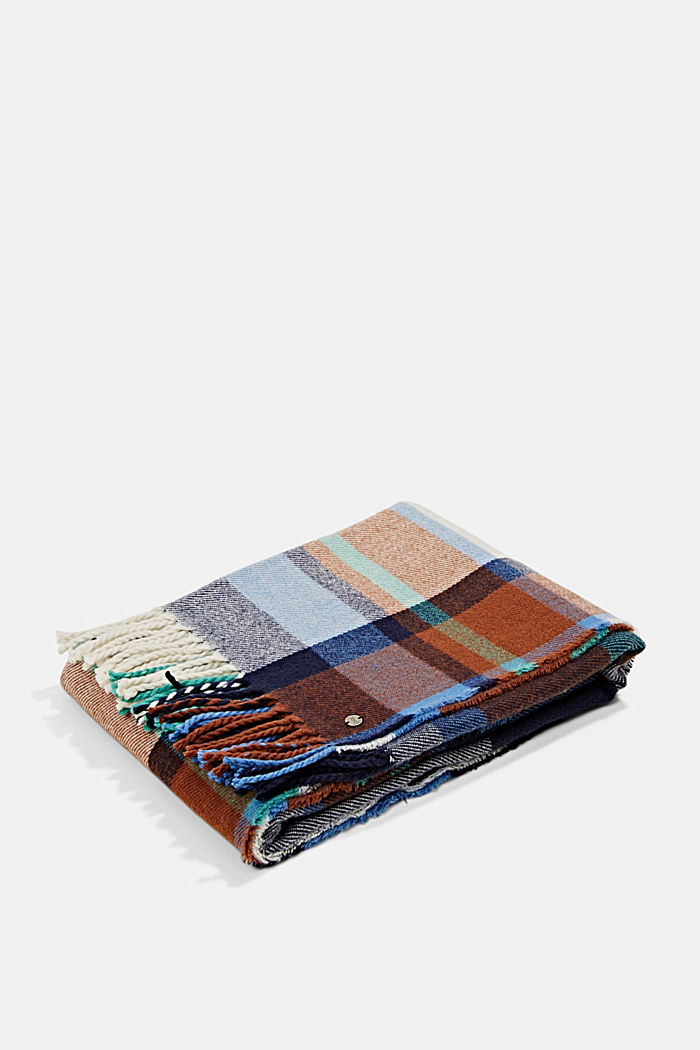 In materiale riciclato: foulard con motivo a quadri, NAVY, detail image number 3