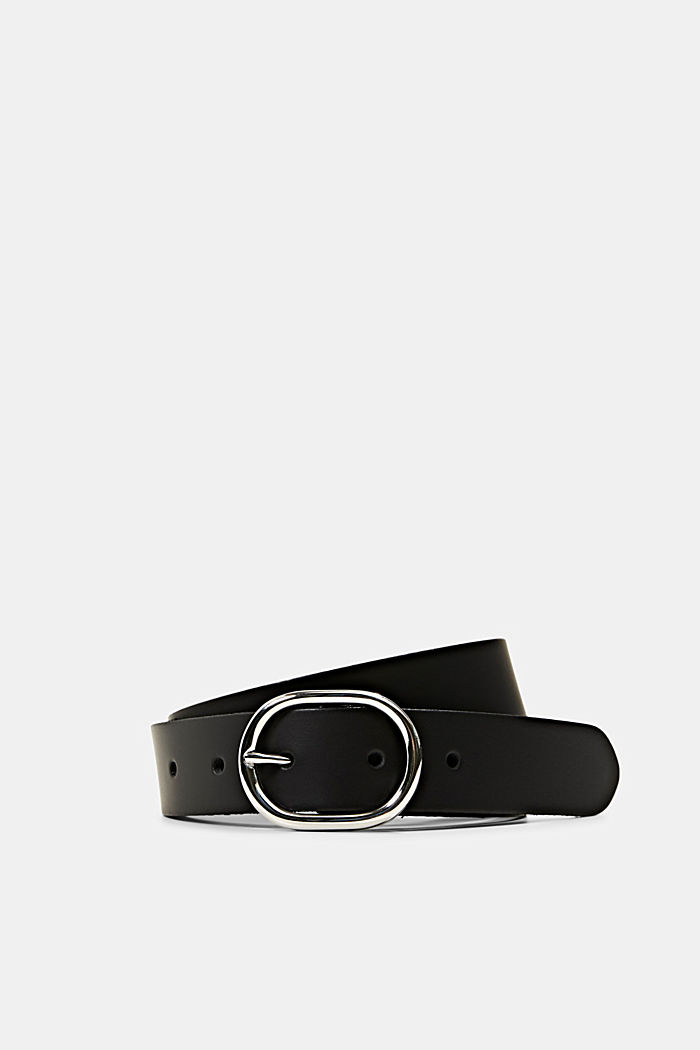 Leather belt with a round buckle, BLACK, detail image number 0