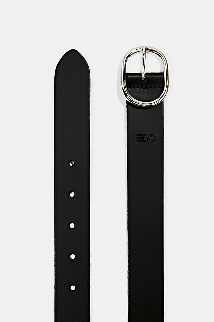 Leather belt with a round buckle, BLACK, detail image number 1