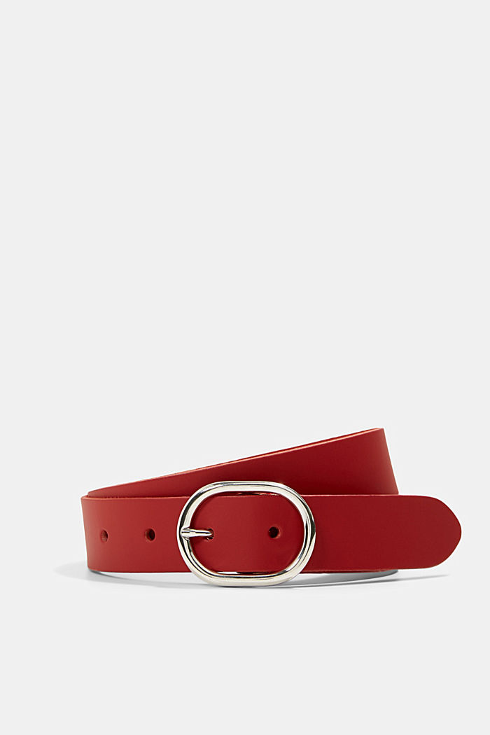 Leather belt with a round buckle, DARK RED, detail image number 0