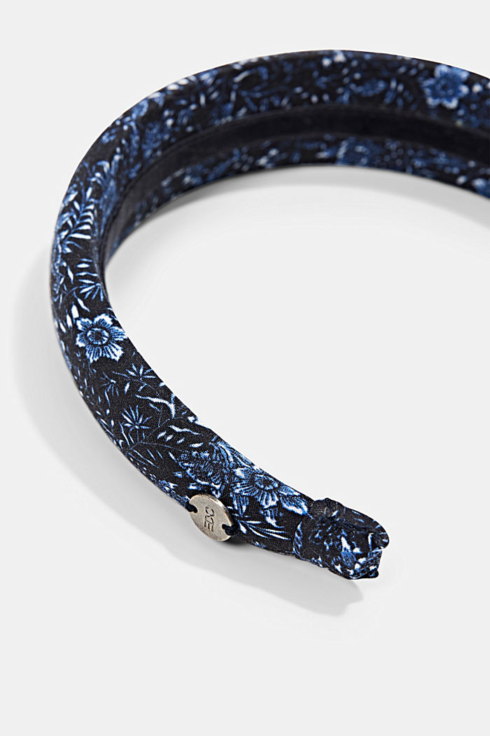 Hairband with a floral pattern, organic cotton, NAVY, detail image number 1