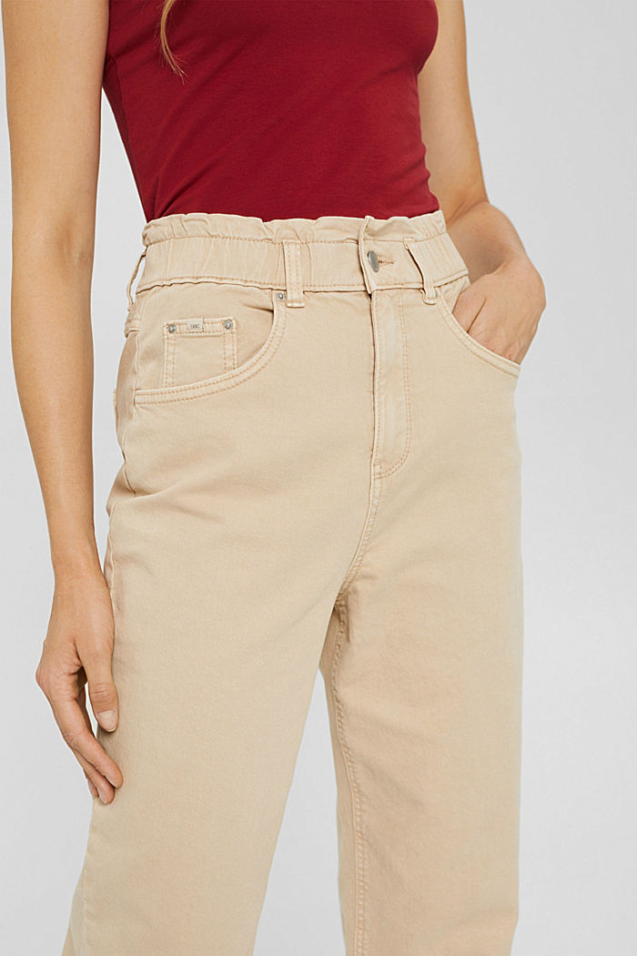 Pantalon à taille haute élastique, coton biologique, BEIGE, detail image number 2