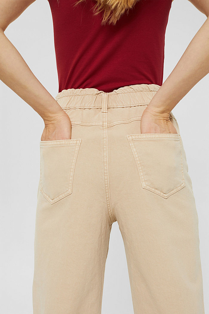 Pantalon à taille haute élastique, coton biologique, BEIGE, detail image number 5