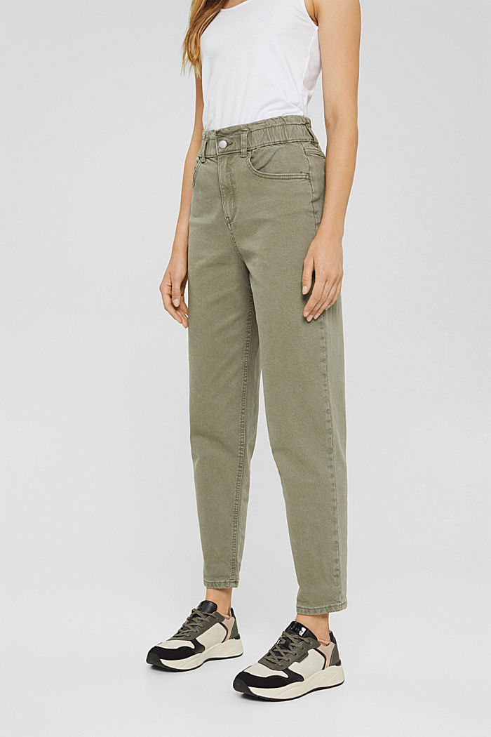 Trousers with high elasticated waistband, organic cotton, LIGHT KHAKI, detail image number 0