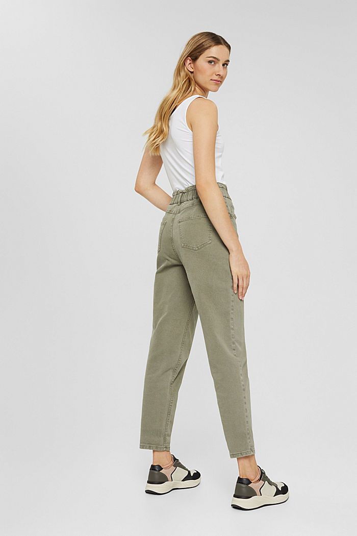 Trousers with high elasticated waistband, organic cotton, LIGHT KHAKI, detail image number 3
