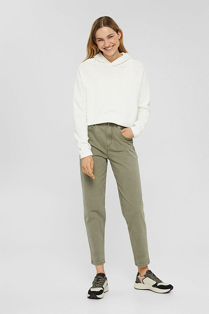 Trousers with high elasticated waistband, organic cotton, LIGHT KHAKI, detail image number 1