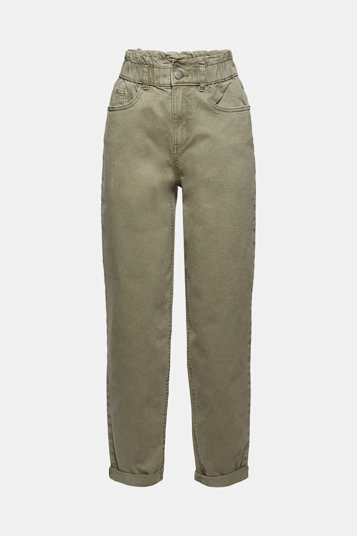 Trousers with high elasticated waistband, organic cotton, LIGHT KHAKI, overview