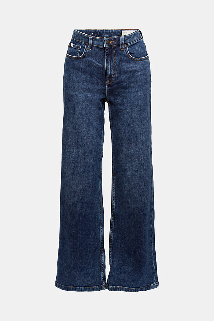 Jeans with a wide leg, organic cotton, BLUE DARK WASHED, overview