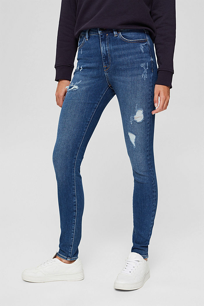 Jeans skinny dal look rovinato, cotone biologico