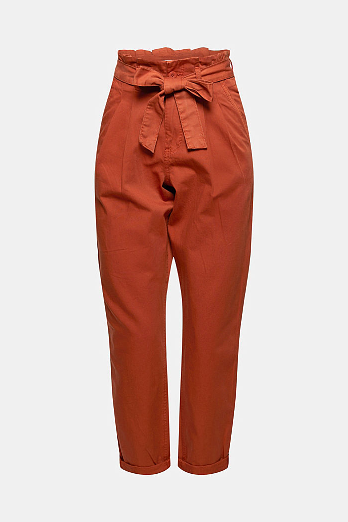 Pantalón con cintura paper bag y cinturón, algodón Pima
