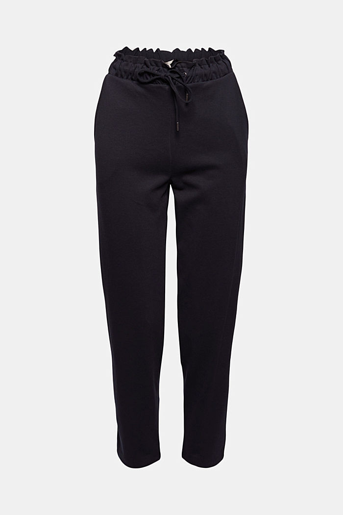 Piqué trousers with an elasticated waistband, organic cotton, BLACK, overview