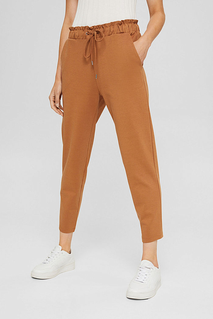 Piqué trousers with an elasticated waistband, organic cotton, BARK, overview