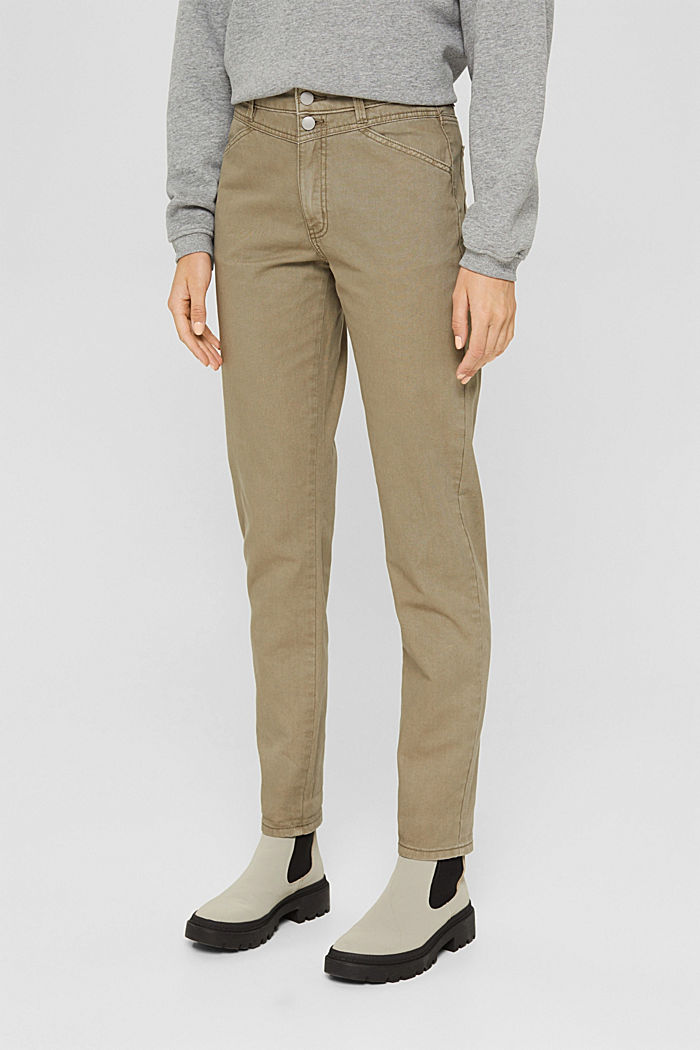 Pantalon taille haute à deux boutons, 100 % coton bio, LIGHT KHAKI, detail image number 0