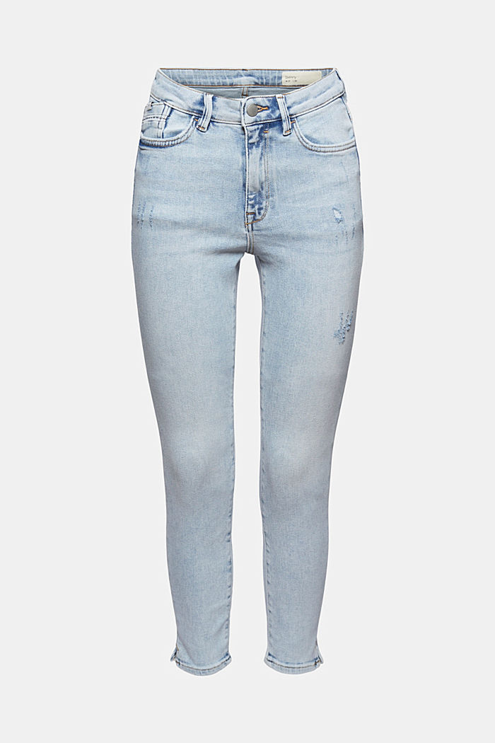 Cropped jeans with a slit hem, BLUE BLEACHED, overview
