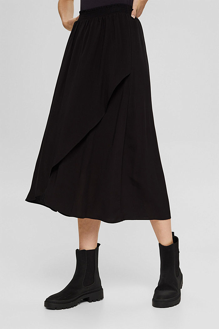 Midi skirt in a wrap-over look, LENZING™ ECOVERO™, BLACK, detail image number 0