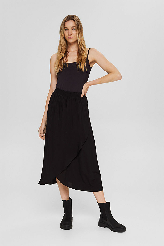 Midi skirt in a wrap-over look, LENZING™ ECOVERO™, BLACK, detail image number 1