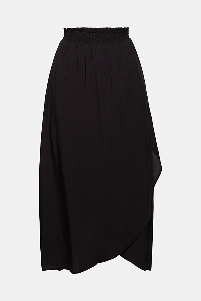 Midi skirt in a wrap-over look, LENZING™ ECOVERO™, BLACK, detail image number 5