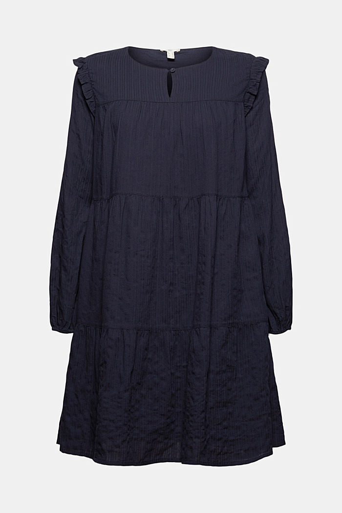 Flounce dress in an A-line design with woven stripes, NAVY, overview