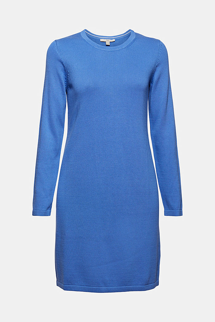 Gebreide basic jurk van een mix met biologisch katoen, BRIGHT BLUE, detail image number 5